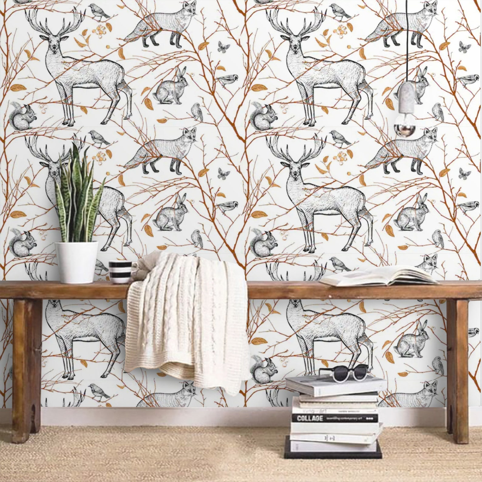 Wallpaper Forest Animals Peel and Stick Vintage Wall paper Etsy