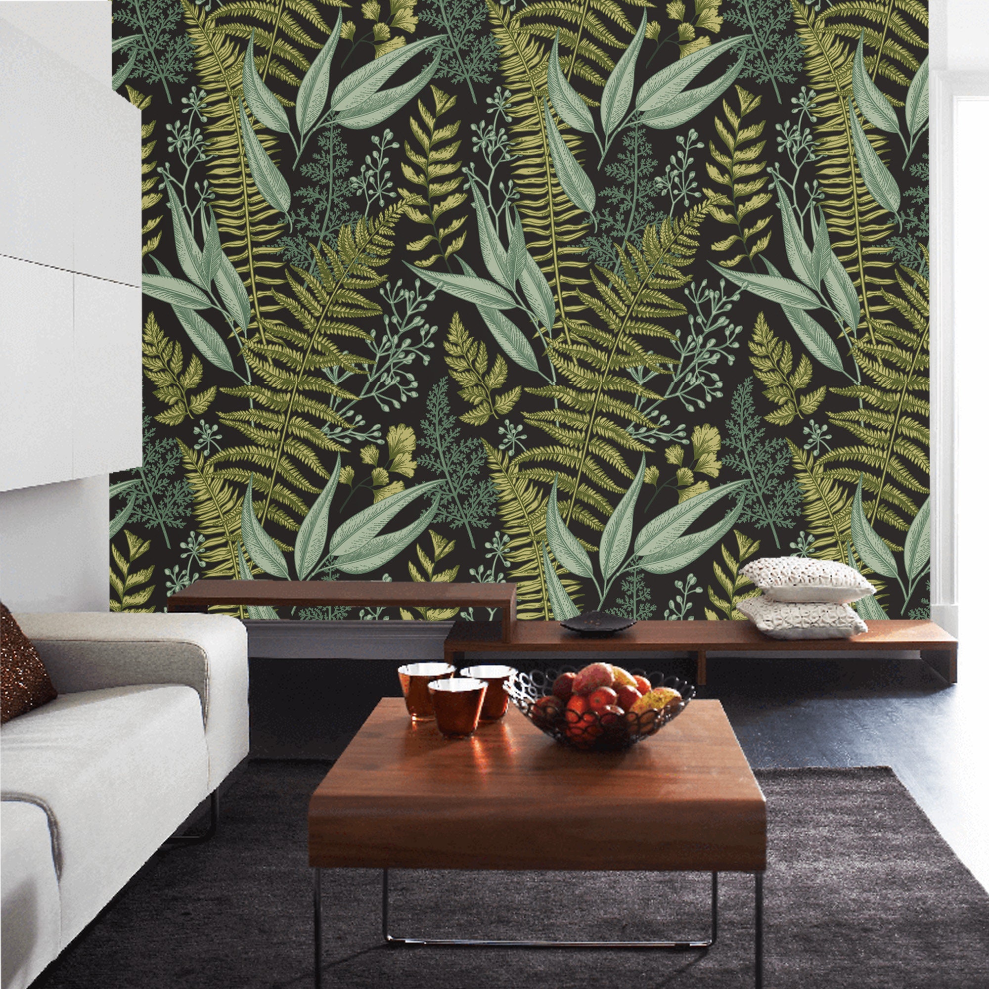 Peel and stick Wallpaper Leaves Herbal Removable Wall Paper Etsy