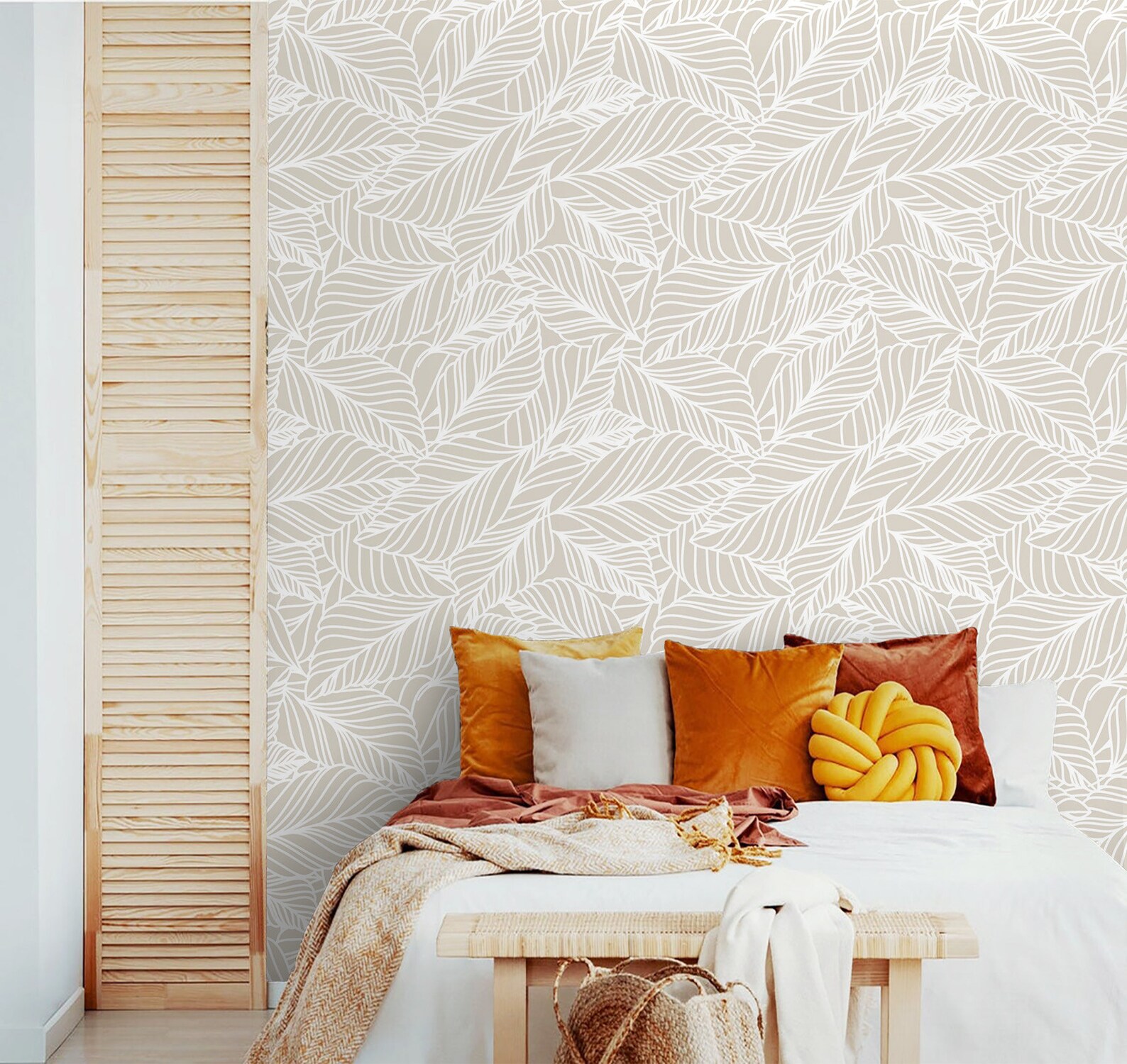 Minimalist Delicate Leaves Wallpaper Botanical Neutral Tones | Etsy