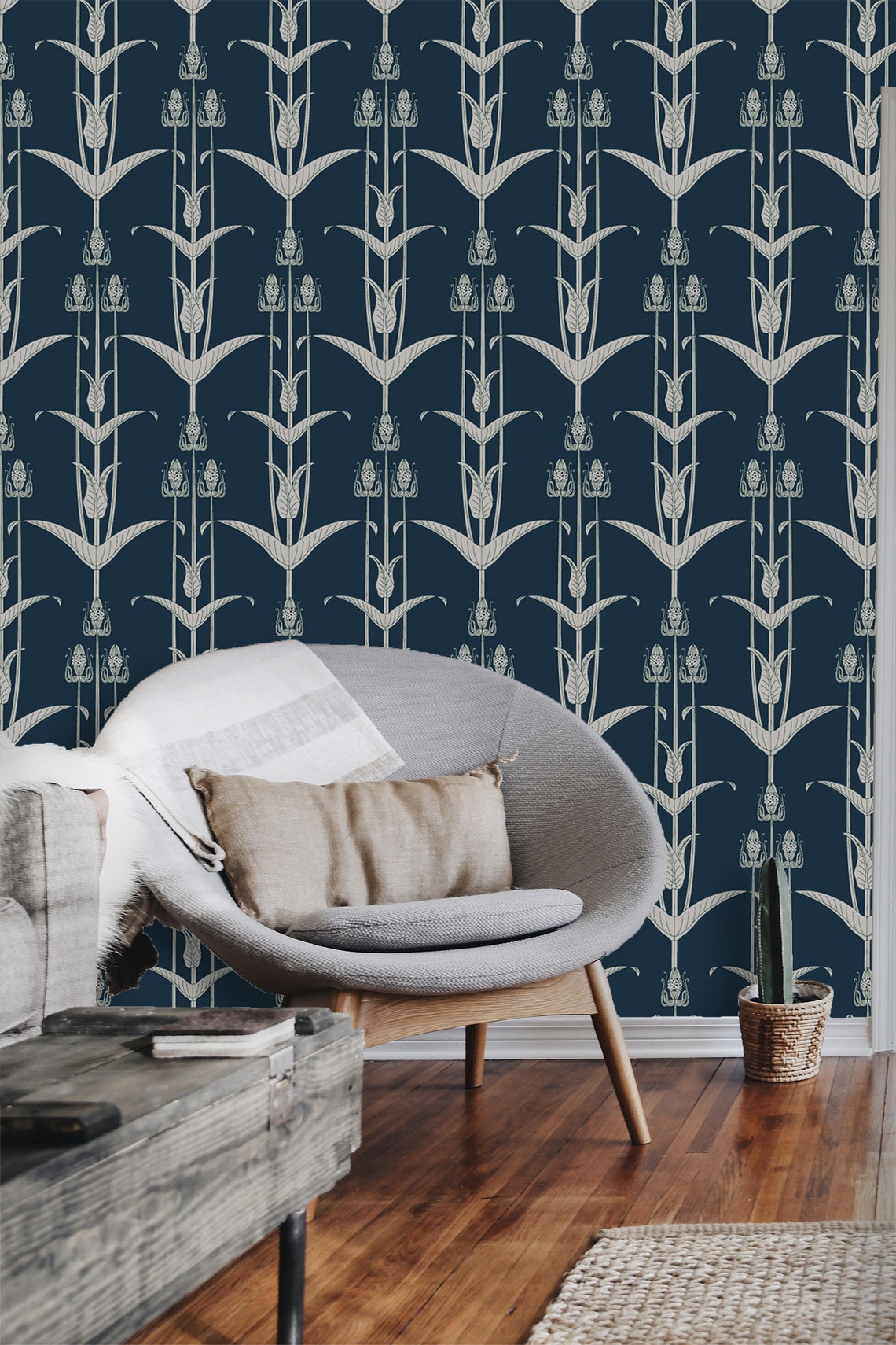 Art Deco Wallpaper Peel and Stick Navy Dark Blue Self Adhesive Etsy
