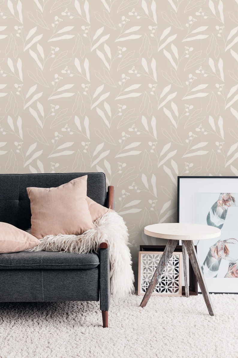 Minimalist Wallpaper Neutral Peel and Stick Botanical Wall | Etsy