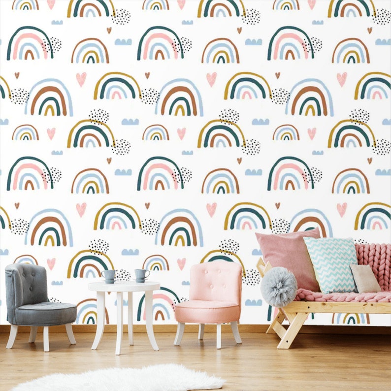 Peel and Stick Wallpaper Kids Rainbow Baby Nursery