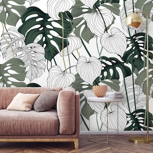 Grande carta da parati murale con foglie tropicali, stacca e attacca, rimovibile o carta da parati decorativa tradizionale