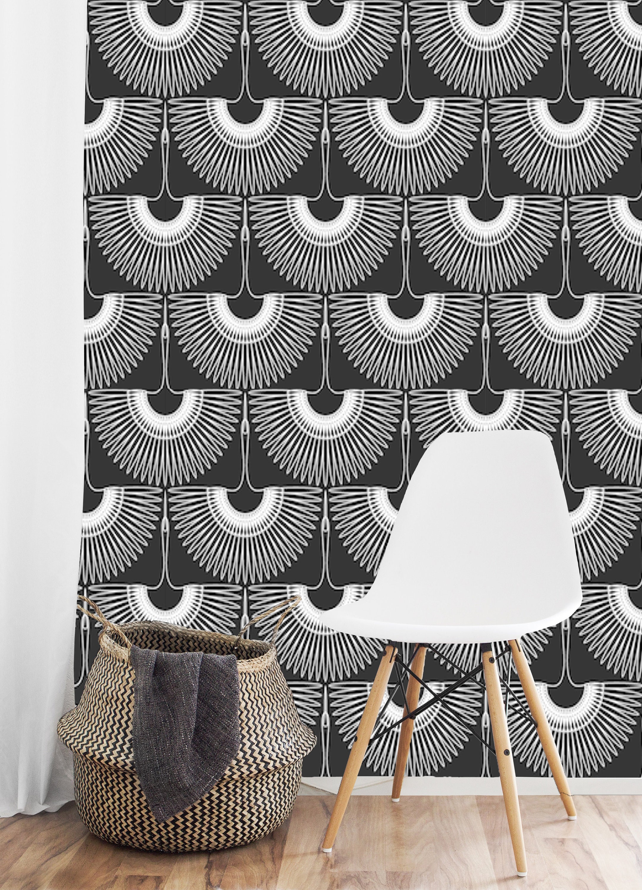 Art Deco Wallpaper Crane Removable Peel and Stick Modern | Etsy