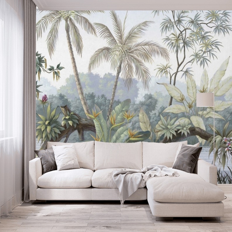 Tropical Wallpaper Mural Removable Jungle Wall Mural Peel and - Etsy