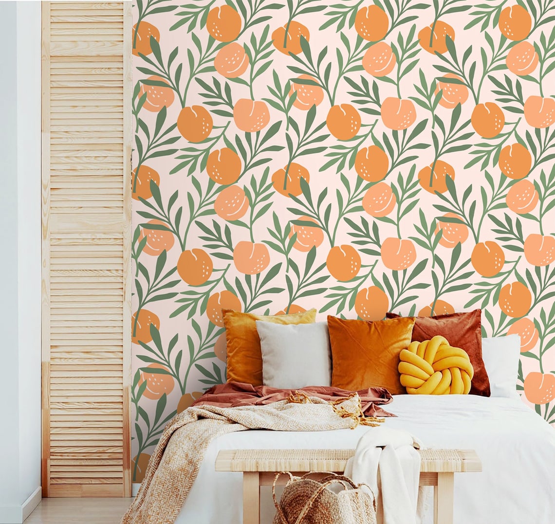 Peel and stick Wallpaper Orange Removable Self Adhesive Wall | Etsy