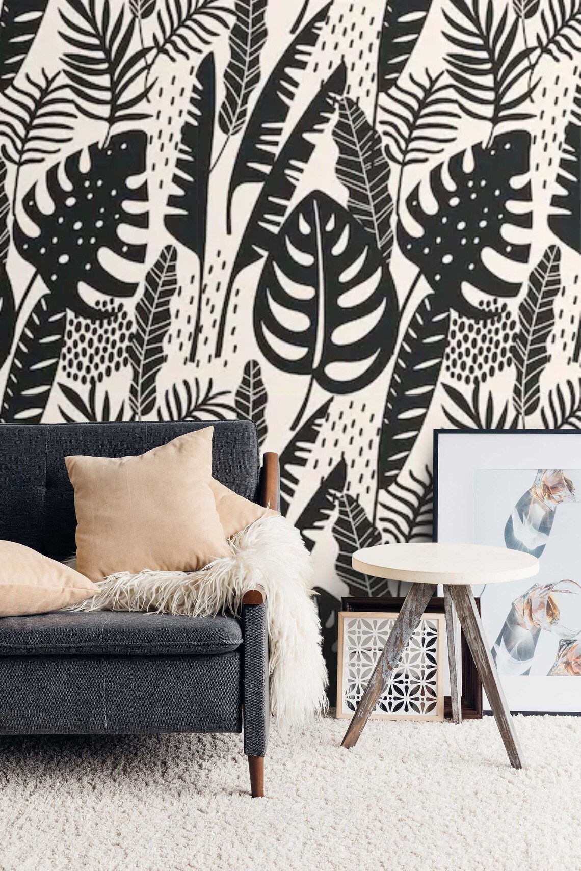 Wallpaper Botanical Peel and Stick Tropical Leaves Wall Mural Etsy