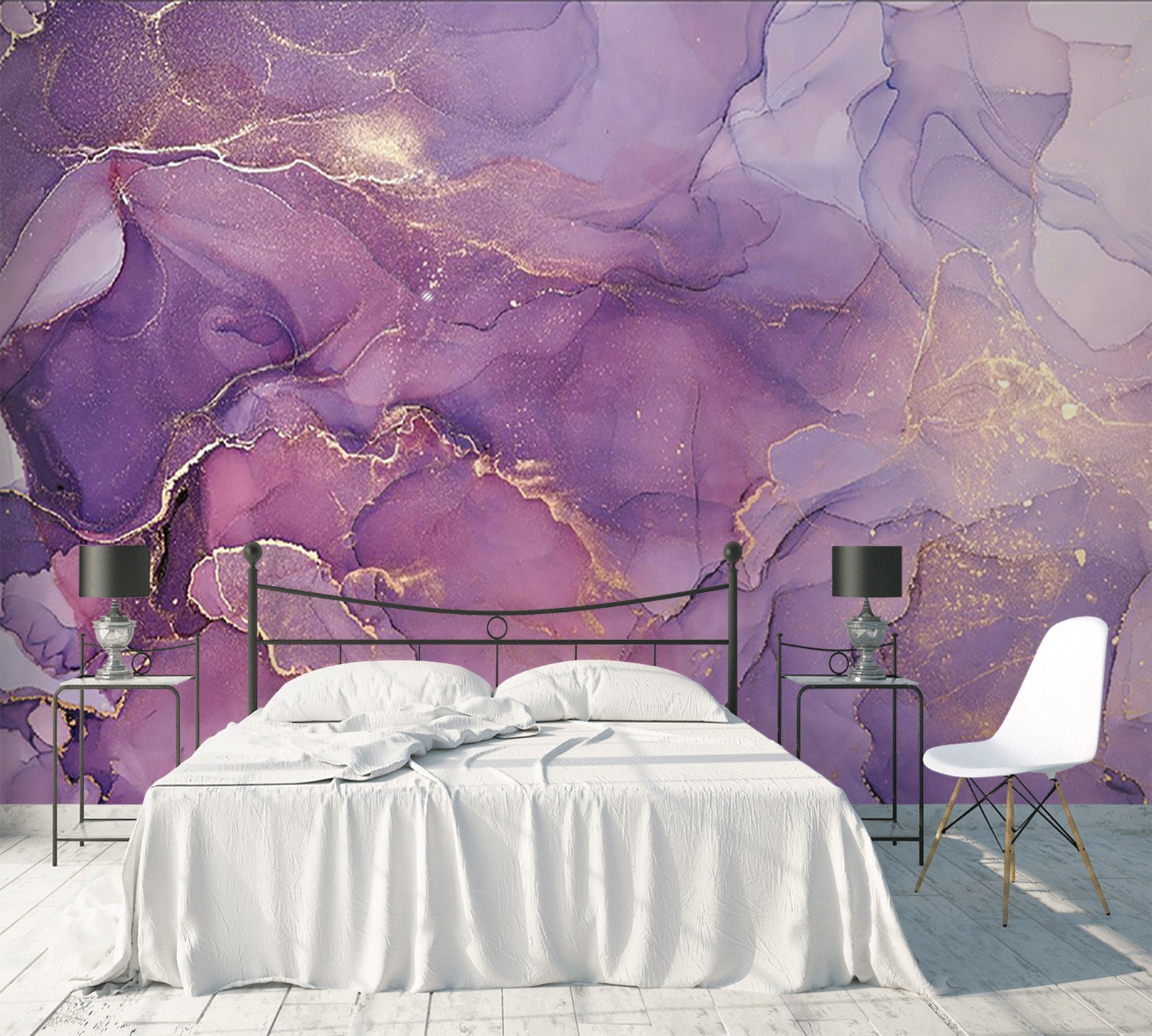 Peel and Stick Purple Gold Abstract Watercolor Wallpaper Mural | Etsy