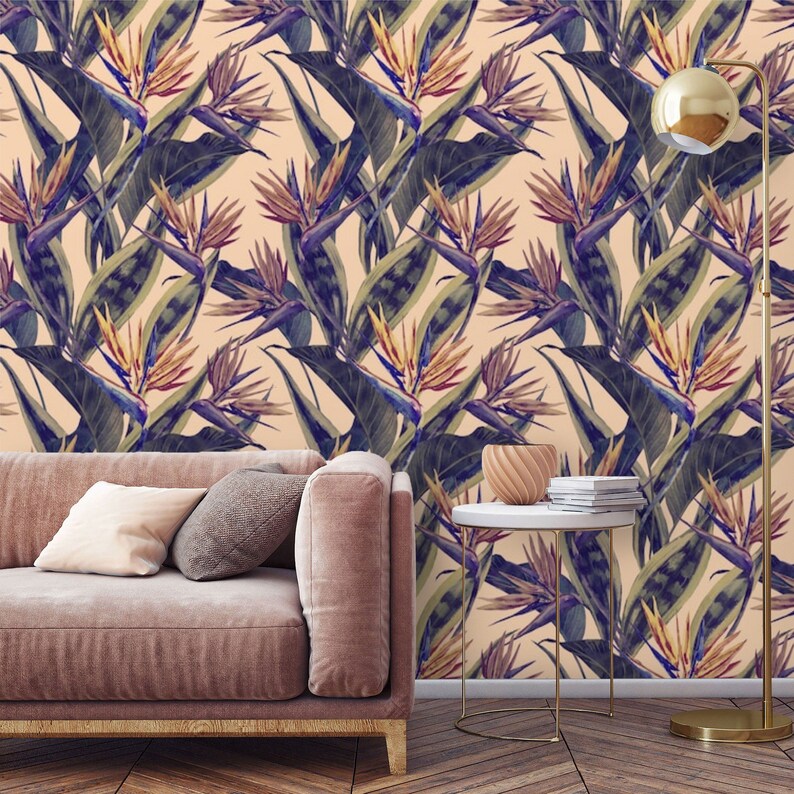 Peel and Stick Tropical Wallpaper Floral Mural Exotic Leaves Etsy