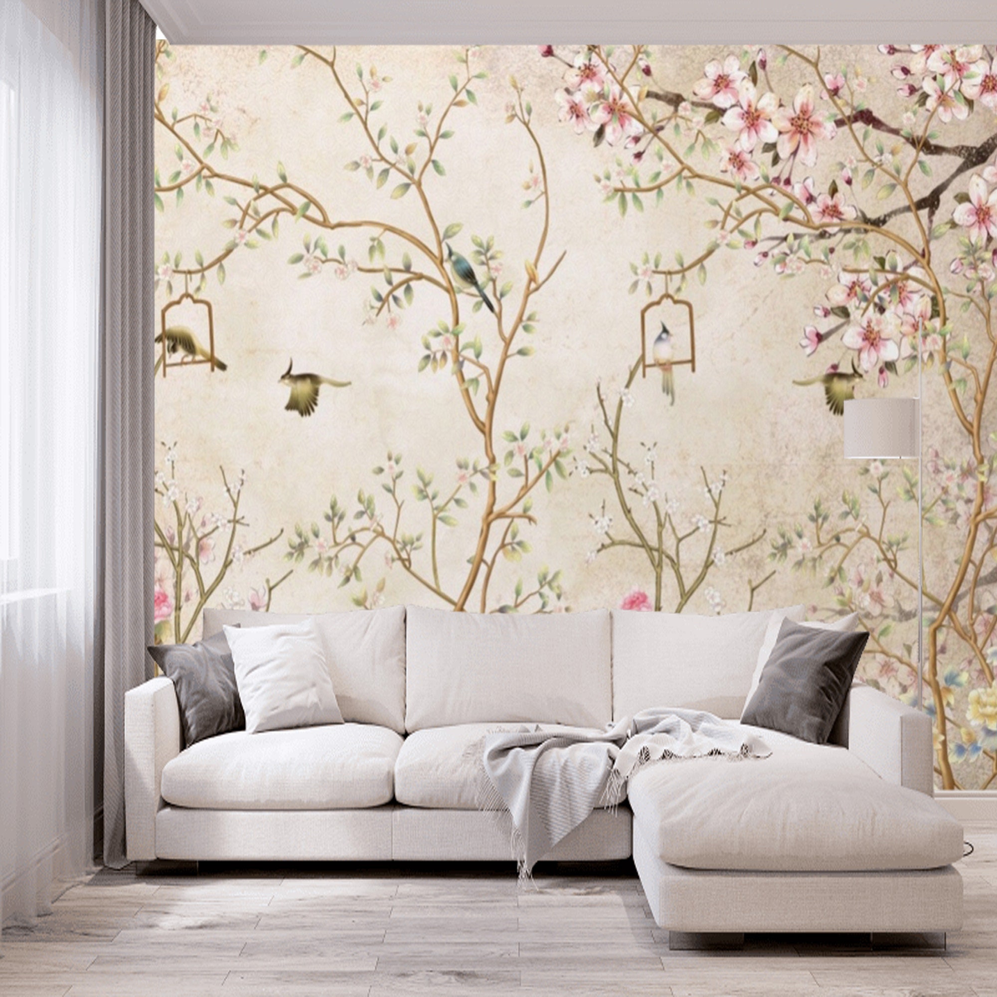 Chinoiserie Wallpaper Birds Wall Mural Peel and Stick Mural | Etsy