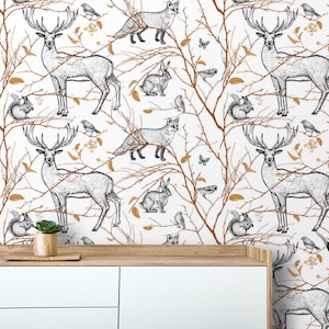 Tapete Waldtiere Schälen und aufkleben entfernbare oder Traditionelle strukturierte Retro Tapete