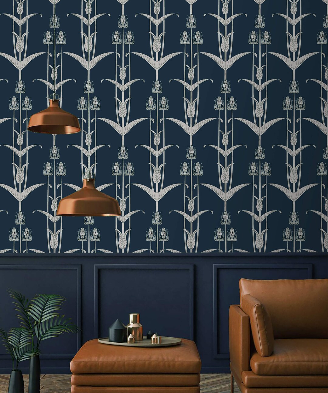 Art Deco Wallpaper Elegant Peel and Stick Navy Dark Blue Removable or ...
