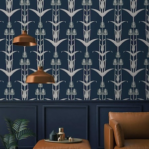 Carta da parati Art Déco elegante Peel and Stick blu navy scuro Carta da parati rimovibile o tradizionale