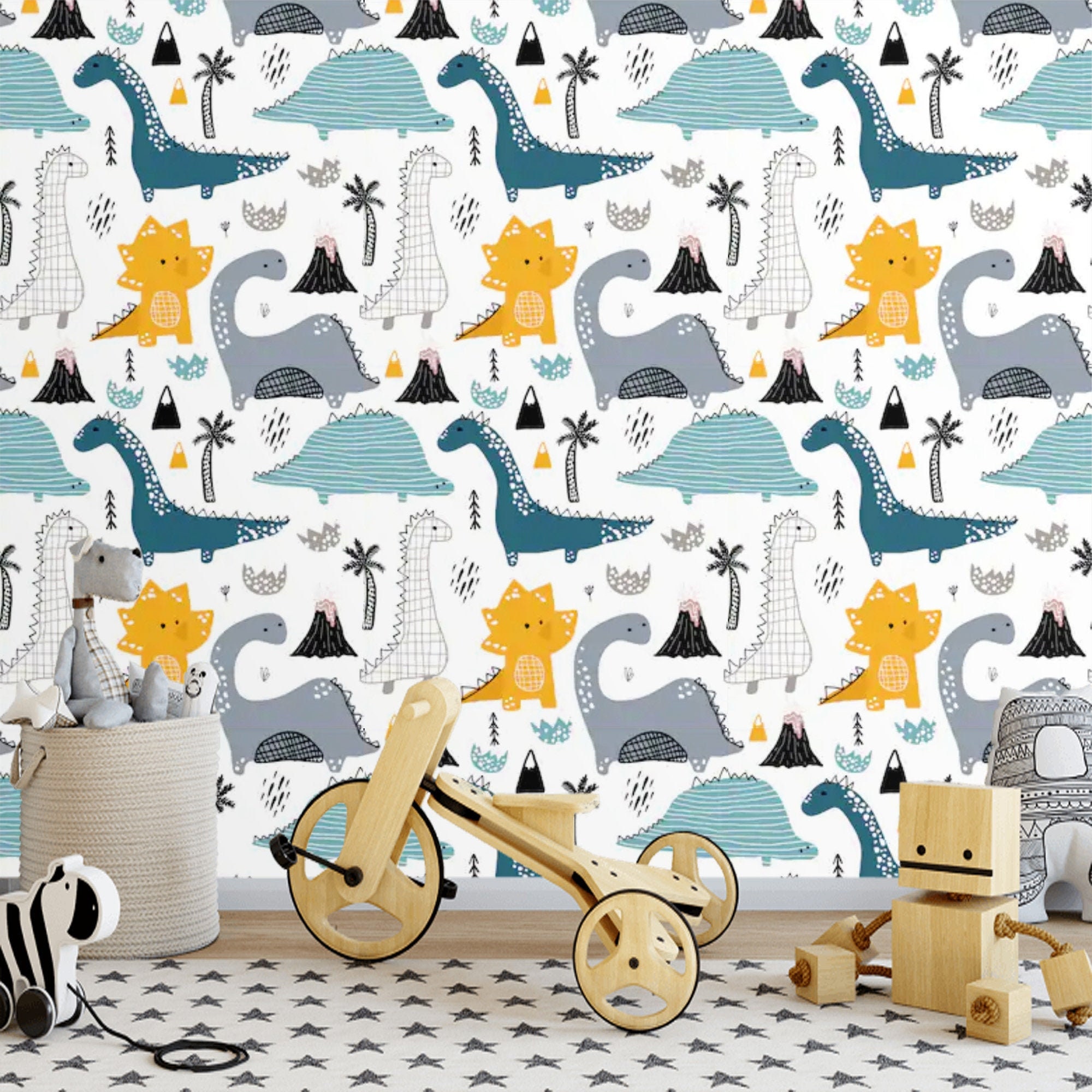 Kids Wallpaper Dinosaur Peel and Stick Removable Wallpaper | Etsy