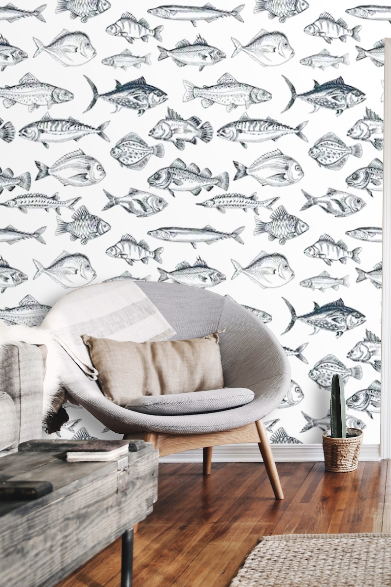 Peel and Stick Nautical Wallpaper Self Adhesive Wallpaper Fish | Etsy