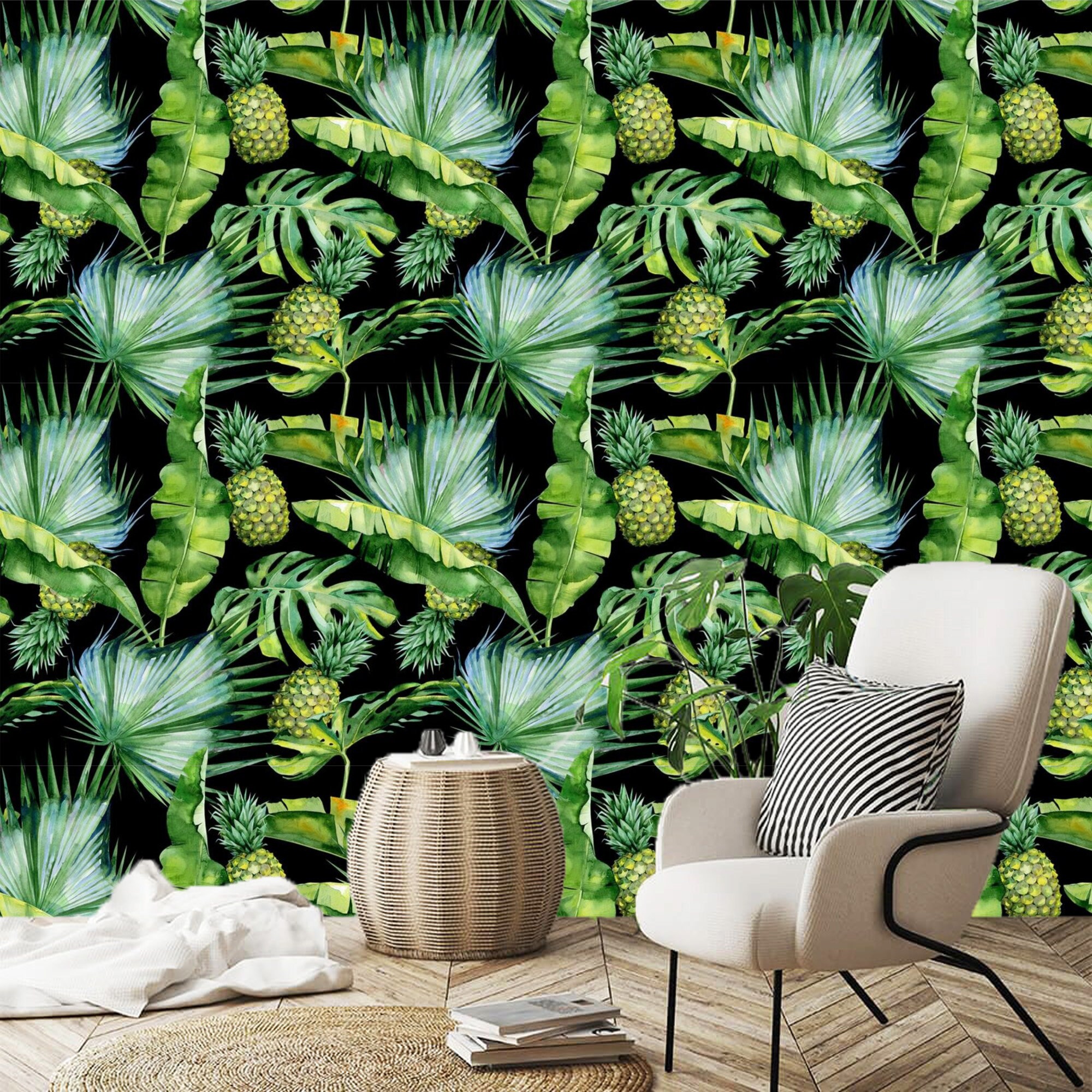 Wallpaper Banana Leaves Peel and stick Tropical Wall Paper Etsy