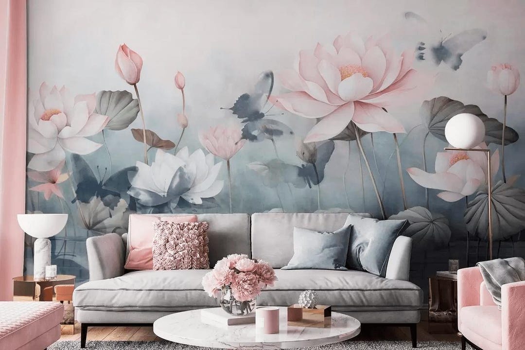 Lotus Flower Wall Mural – Peel and Stick or Non Woven Wallpaper - Etsy