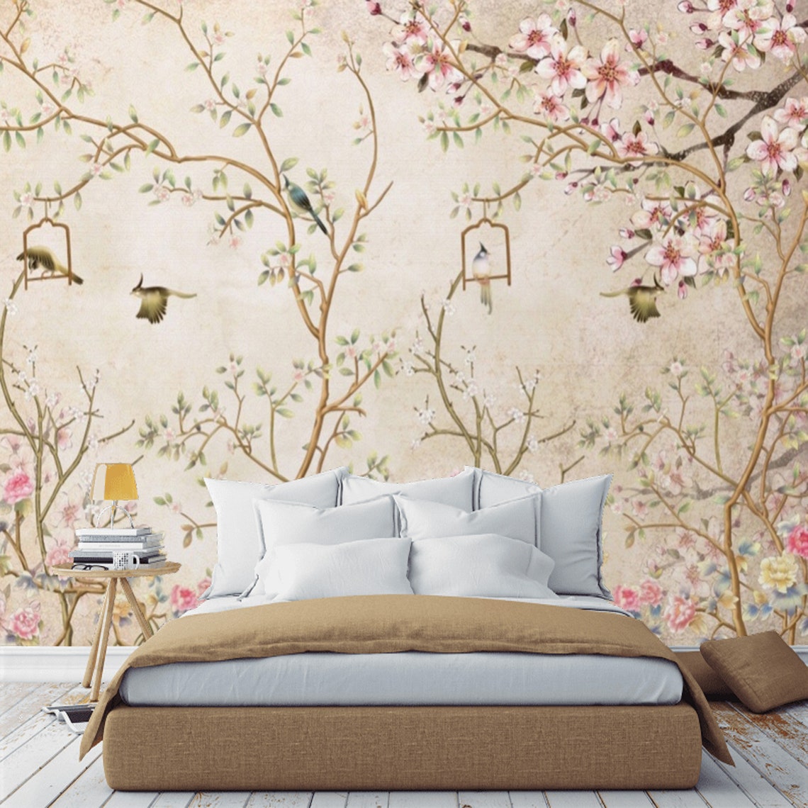 Chinoiserie Wallpaper Birds Wall Mural Peel and Stick Mural | Etsy