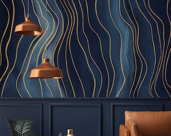 Abstract wallpaper mural Deep blue navy large art wall mural Peel and stick removable or Traditional accent wall mural