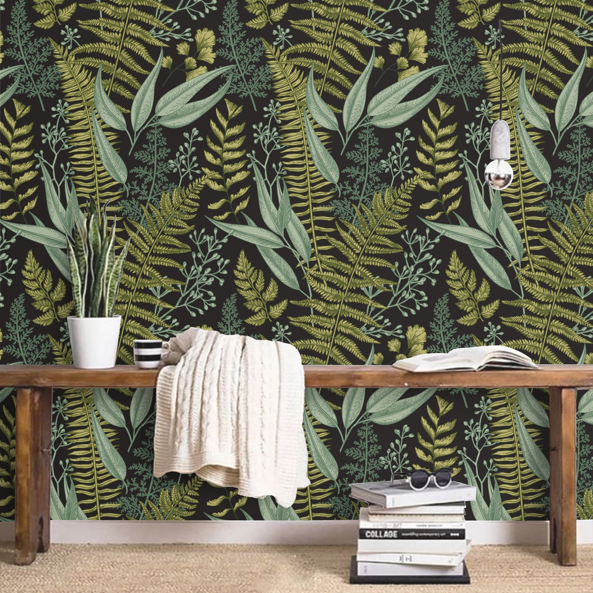 Peel and stick Wallpaper Leaves Herbal Removable Wall Paper Etsy