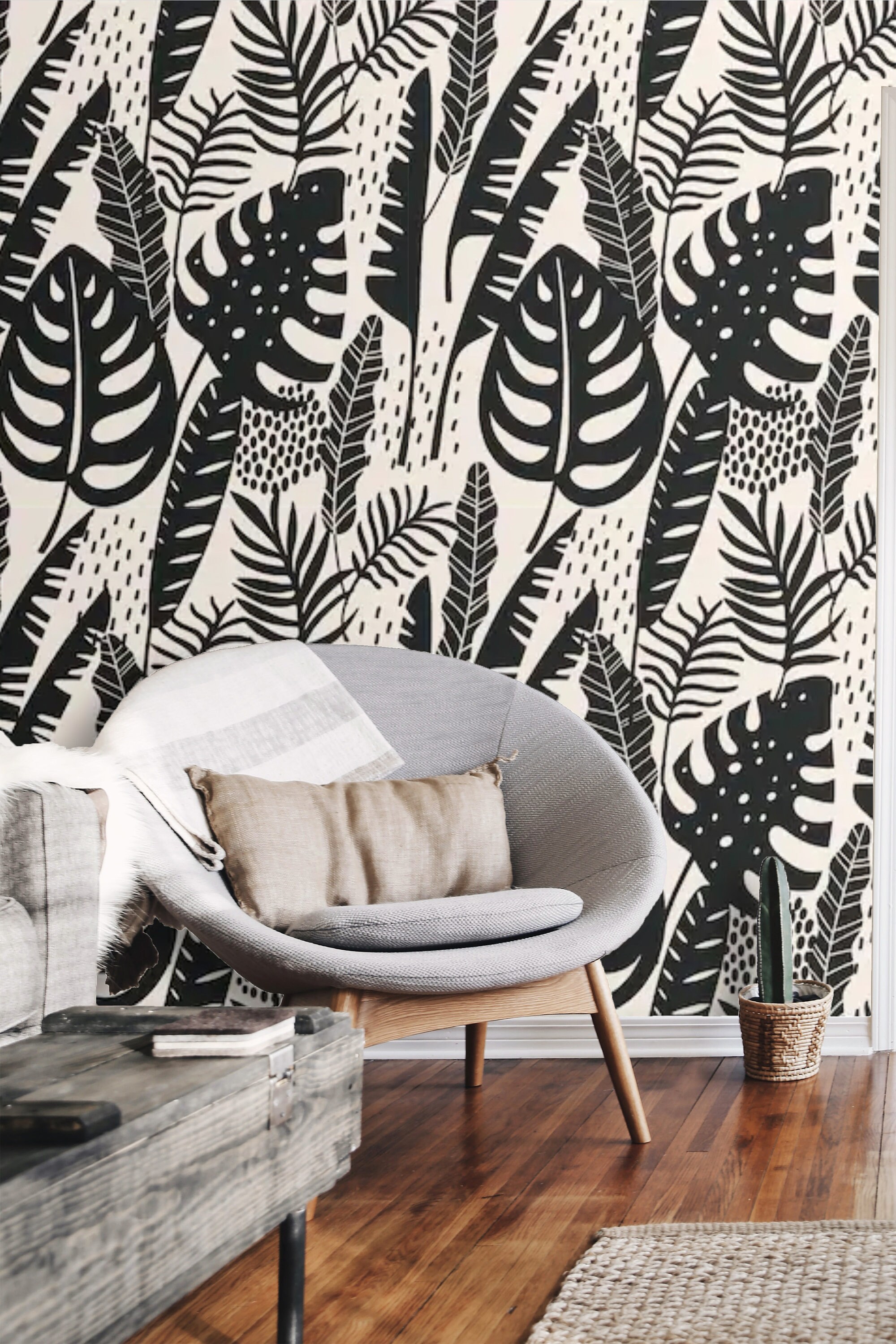 Wallpaper Botanical Peel and Stick Tropical Leaves Wall Mural Etsy
