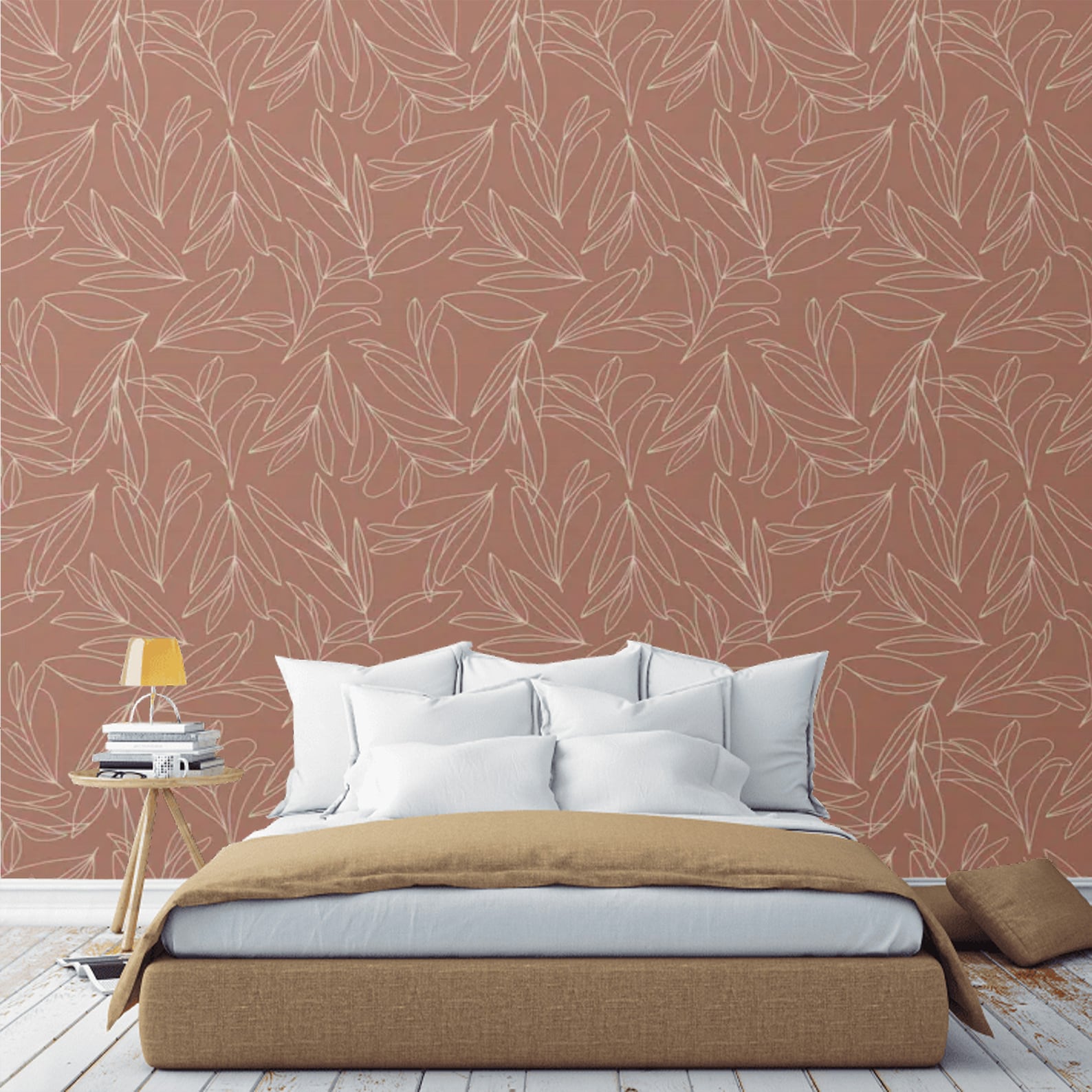Modern Wallpaper Terracotta Peel and Stick Botanical Wallpaper | Etsy