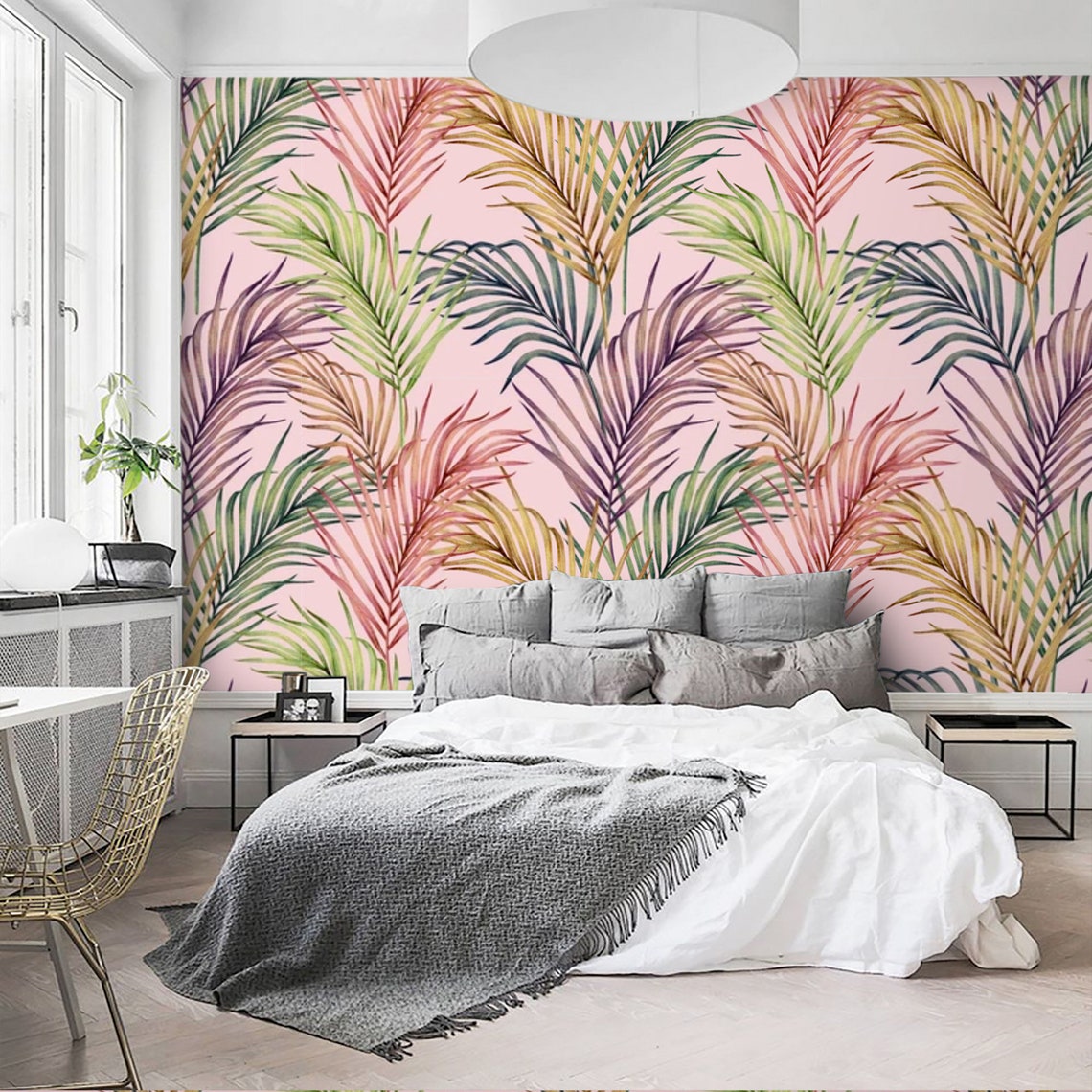 Pink Wallpaper Palm Leaves Peel and Stick Self Adhesive or Etsy
