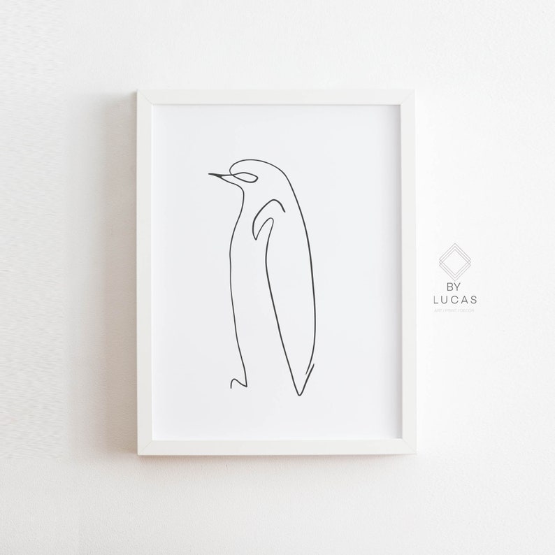 Line Art Penguin Printable Wall Decor Kids Room Minimalist Home Decorations for Bedroom Modern Line Drawing Abstract Animal Art Prints