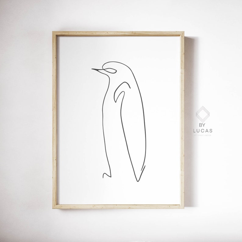 Line Art Penguin Printable Wall Decor Kids Room Minimalist Home Decorations for Bedroom Modern Line Drawing Abstract Animal Art Prints
