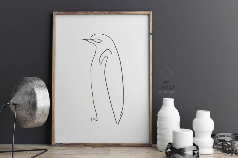 Line Art Penguin Printable Wall Decor Kids Room Minimalist Home Decorations for Bedroom Modern Line Drawing Abstract Animal Art Prints