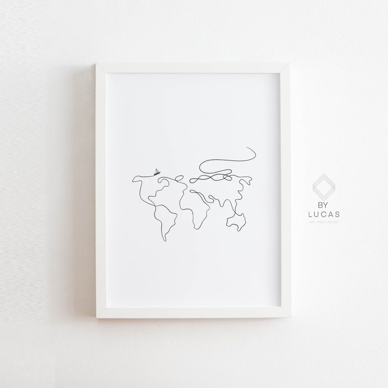 World Map Line Drawing Art Printable Seven Seas On Boat Etsy World Map Line Drawing Art Printable Seven Seas On Boat Etsy