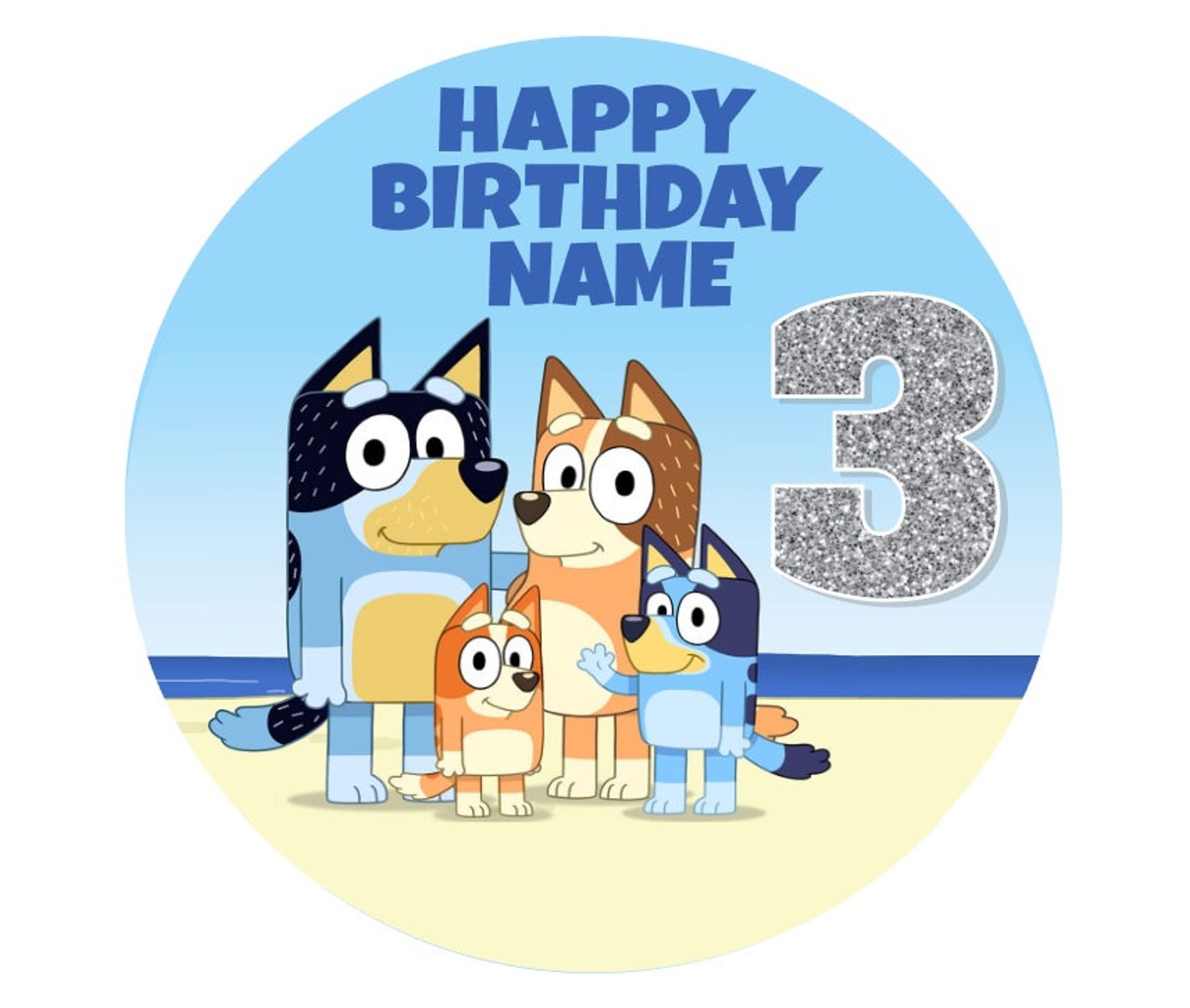 Bluey Personalised Edible Icing Cake Topper 19cm PRECUT Blue Etsy