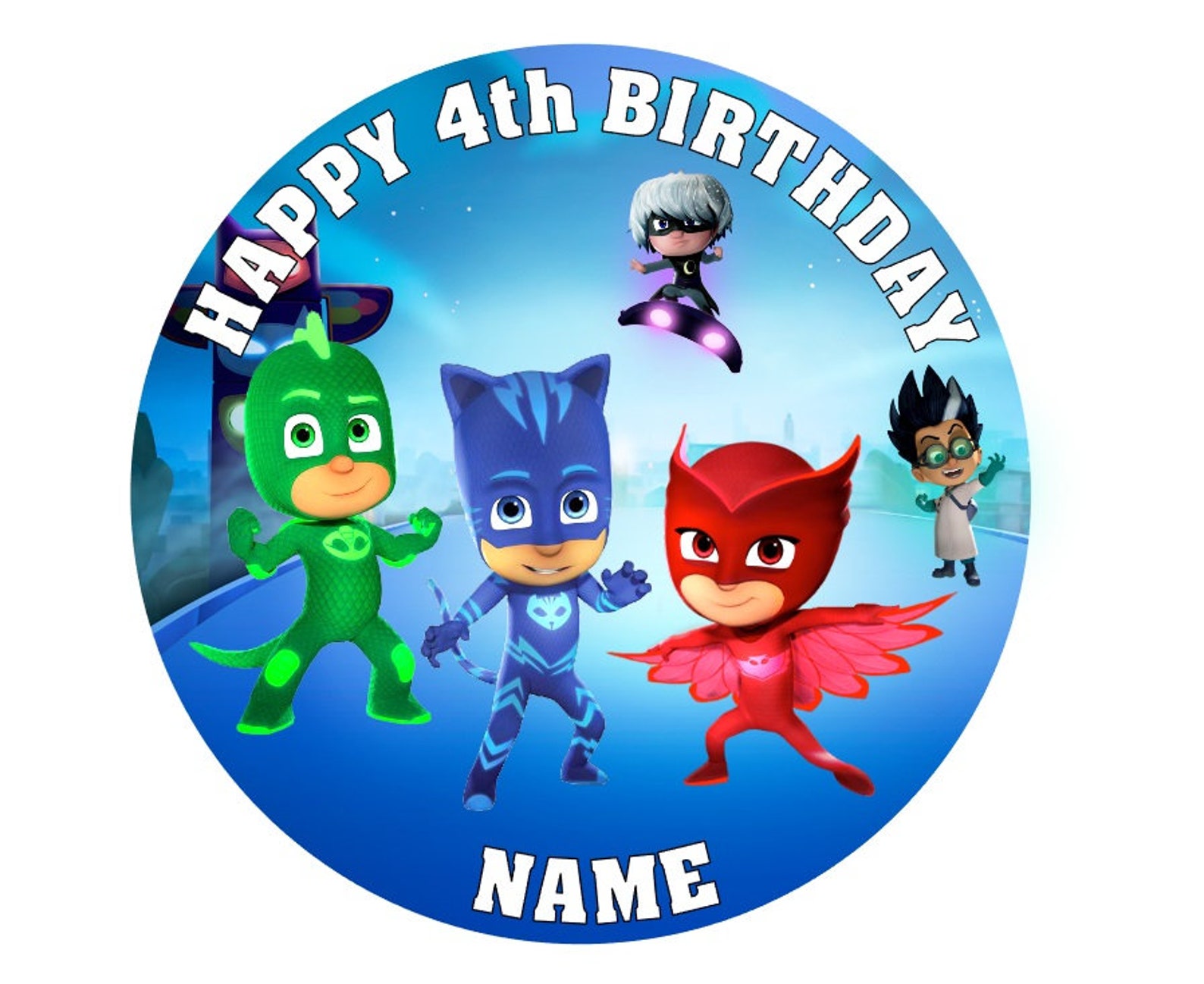 PJ Masks Personalised Edible Icing Cake Topper 19cm PRECUT Etsy