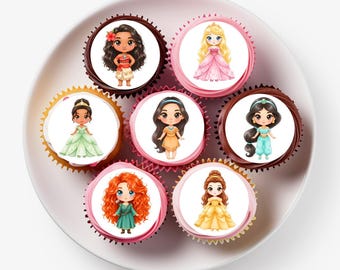 12 Princess Water Colour Clipart Edible Icing Cupcake Toppers PRE-CUT