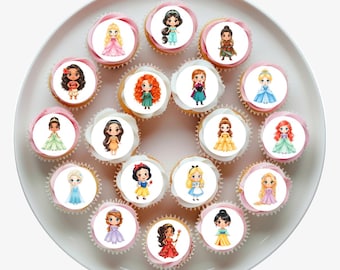 35 x Princess Water Colour Clipart Edible Icing Cupcake Toppers PRE-CUT to 3.5cm