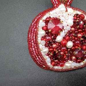 Red pomegranate brooch pin clip on coat jacket Gift for her woman girl mom wife scarlet rose burghundy bordo gold ivory white pearl fruit