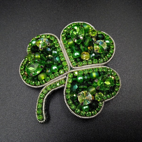 Patrick's Day Shamrock brooch clover pin clip Gift for her woman women girl mom mother wife leaf Pistashio Peridot Green on coat jacket