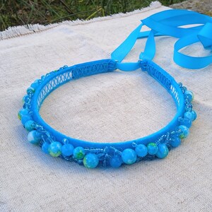 Blue headband Gift for her Velvet Turquoise Aqua blue Crystal headband tiara wreath hair crown headpiece girl woman mom wife