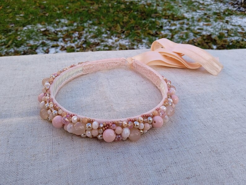 Peach Headband Gift for Her Wedding Bridal Velvet Powdery Creamy Pink