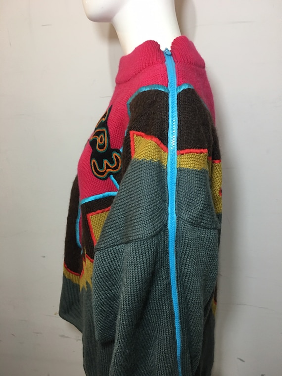 Early 80s Vintage Graphic Unisex Kansai Yamamoto Knit Sweater with Zippers