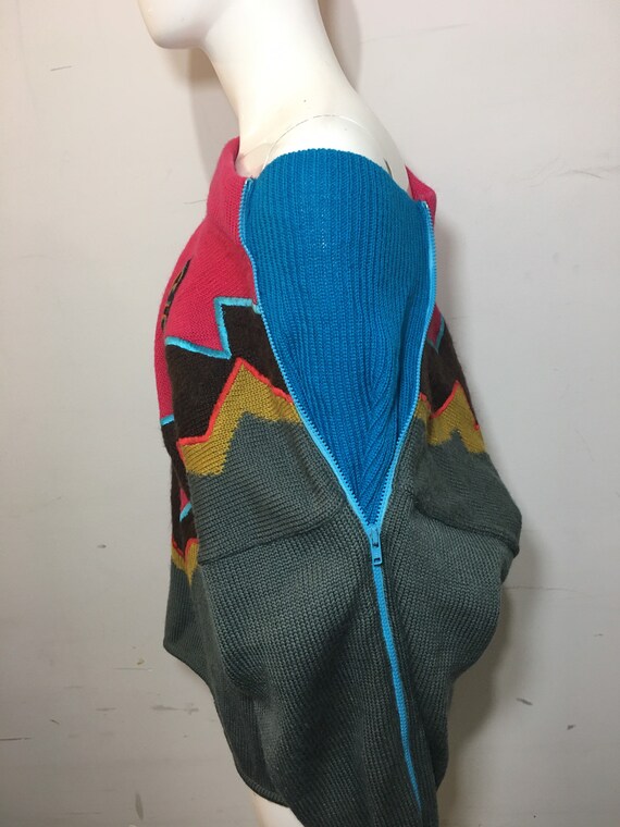 Early 80s Vintage Graphic Unisex Kansai Yamamoto Knit Sweater with Zippers