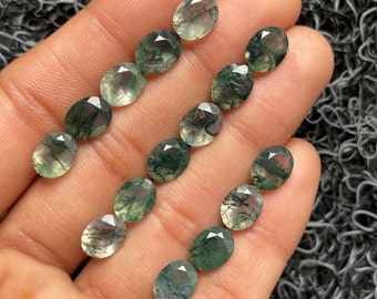 18 Pcs Lot Moss Agate Gemstone-Natural Moss Agate Oval Shape Cut Faceted-Size 7X9 mm-Loose Gems For Jewelry Making-A-465