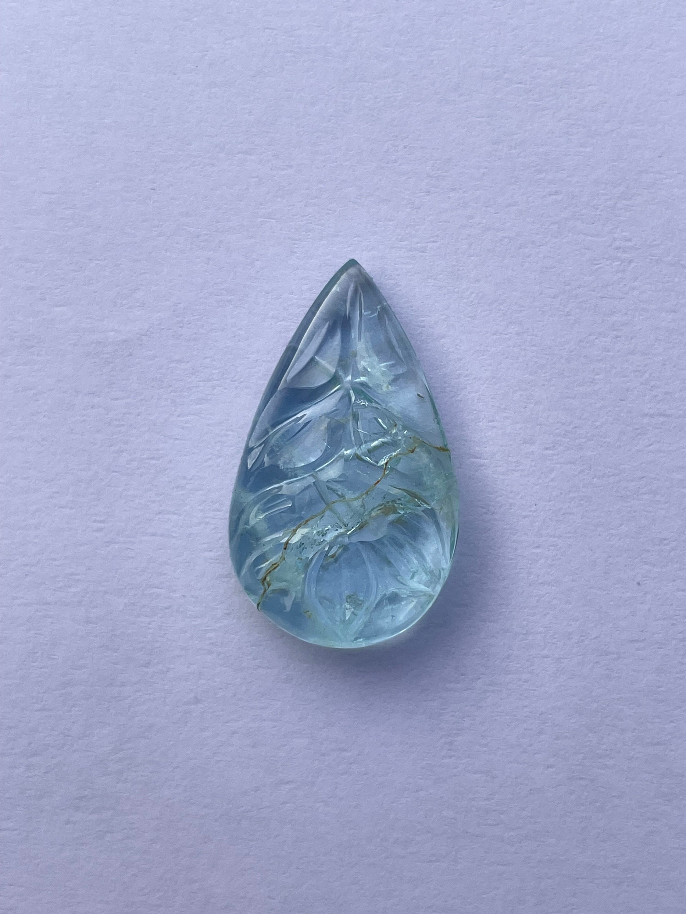 10.80 Carat Natural Aquamarine Carving Gemstone 20x14x6 MM Ring Size Pear Shape Blue Aquamarine Carved Loose Gemstone For Making Jewelry