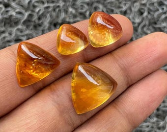 Lote de 4 piedras preciosas de citrino - Cabujón liso de citrino natural - Forma de trillón - Tamaño 12-19 mm - Piedra preciosa suelta de citrino para joyería - A-1351
