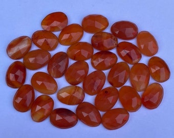 14 Pcs Lot Carnelian Gemstone-Natural Carnelian Gemstone-Carnelian Rose Cut Flat Back Cabochon-Carnelian Egg Shape-Size-13X9 MM-A-1099