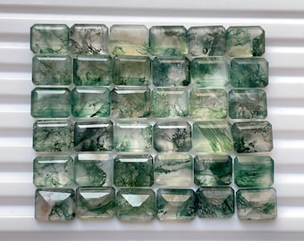 15 Pcs Lot Moss Agate Gemstone-Natural Moss Agate Emerald Cut Shape Cut Faceted-Size 7X9 mm-Loose Gems For Jewelry Making-A-463