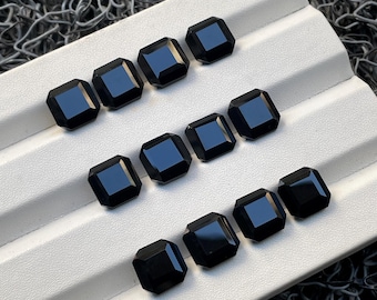 Lote de 10 piezas de espinela negra natural, talla Acsscher, forma de cojín plano, tamaño 10 x 10 mm, gemas sueltas para la fabricación de joyas A-1368