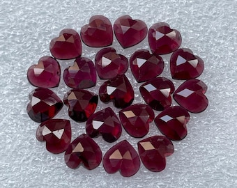 Lote de 5 piedras preciosas de granate rodolita: granate rodolita natural en forma de corazón, corte rosa, parte trasera plana, tamaño 8 x 8 mm, granate suelto para joyería, A-1374