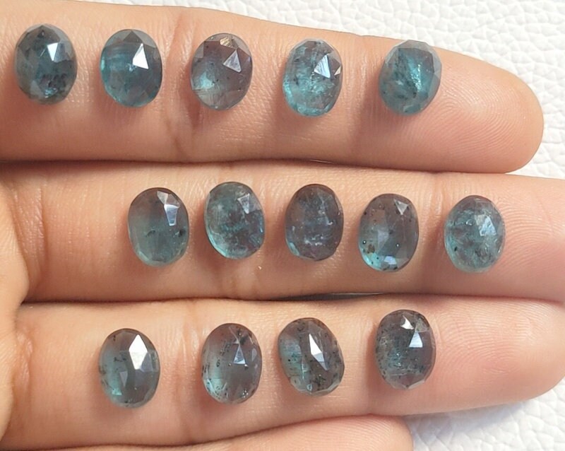 Teal Green Moss Kyanite Gemstone Cabochon-Natural Teal Green Moss Kyanite Rose Cut Flat Back Oval Shape Cabochon-Size 7X9 mm-A-80