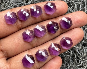 Lote de 10 amatistas naturales, forma hexagonal, corte rosa, cabujón plano, tamaño 10 x 10 mm, amatista suelta, A-1364
